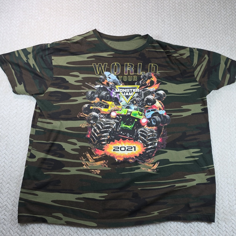 Monster Jam World Tour 2021 Camouflage T-Shirt Mens 2XL Grave Digger Camo